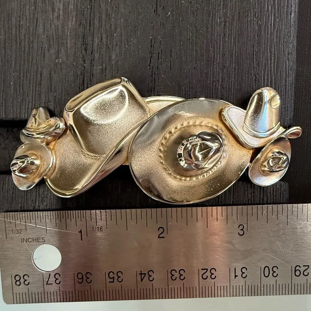 WESTERN COWBOY Hats Brass Hairclip unique EUC‎